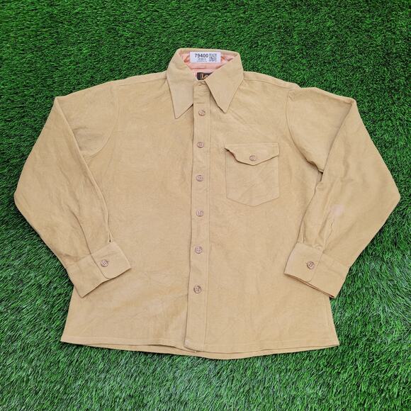 Vintage 70s LEE Chamois Button Shirt Medium 21x26 Beige - Picture 1 of 12